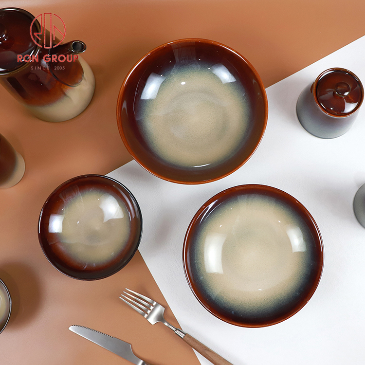 Rustic Gradient Glaze Stoneware Dinnerware Set for Restaurants and Cafés