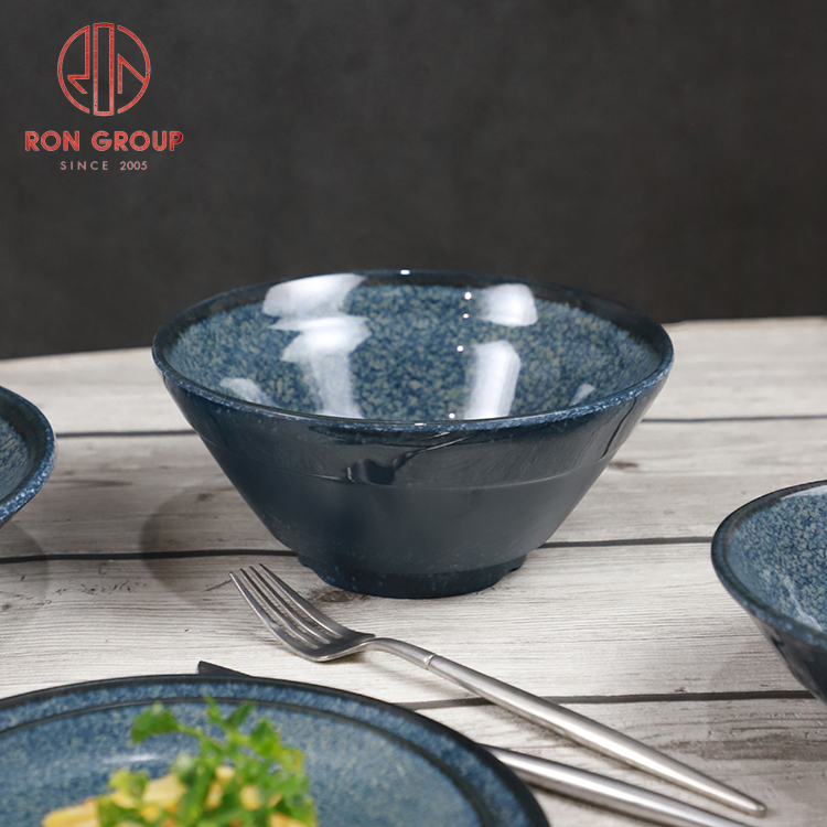 Japanese Deep Sea Blue Ceramic Look Melamine Bowl