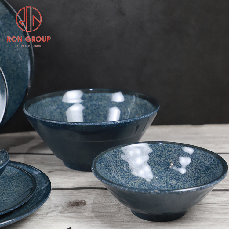 Japanese Deep Sea Blue Ceramic Look Melamine Bowl
