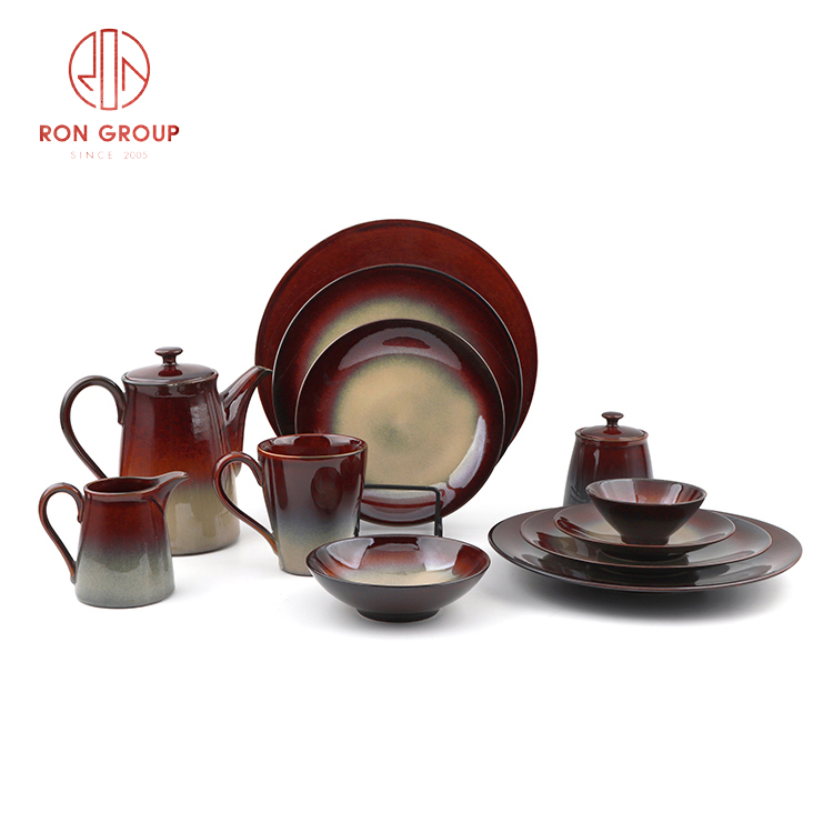 Rustic Gradient Glaze Stoneware Dinnerware Set for Restaurants and Cafés