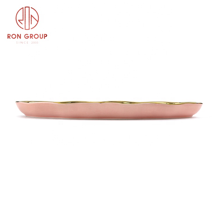 Gold Rim Irregular Porcelain Fish Serving Plates for Wedding & Restaurant Use