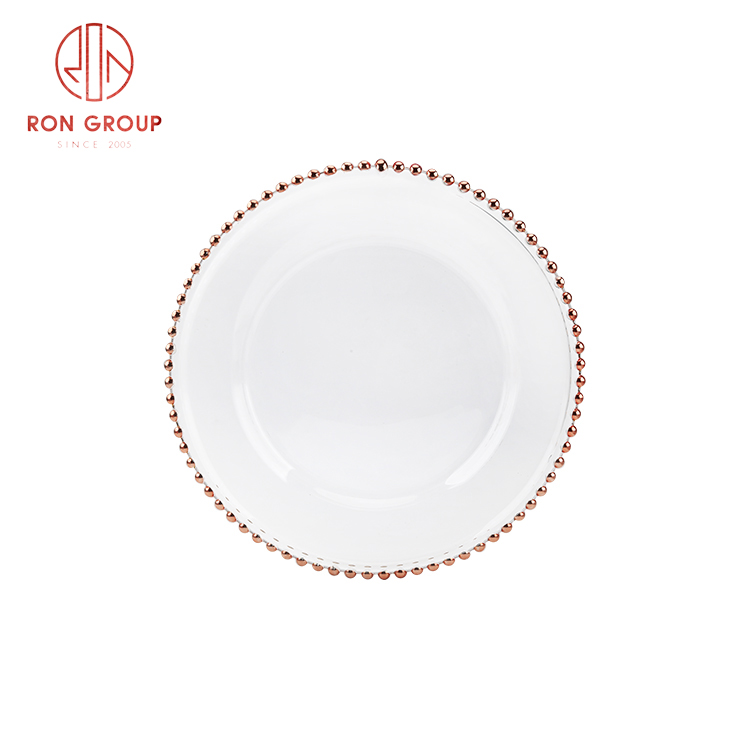 Clear Glass Beaded Rim Dinner Plates – Wedding & Event Tableware for Hotels and Catering