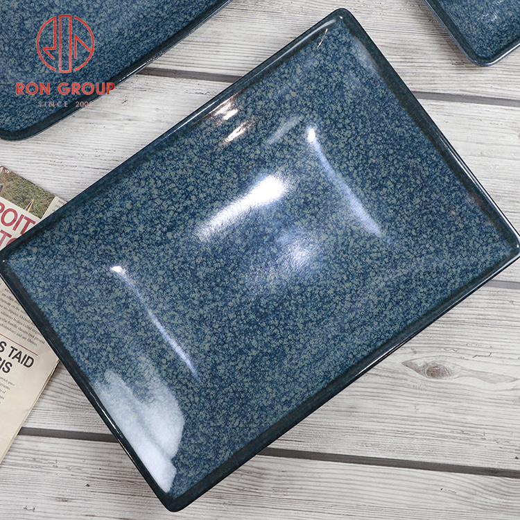 Deep Sea Blue Square Melamine Commercial Plate