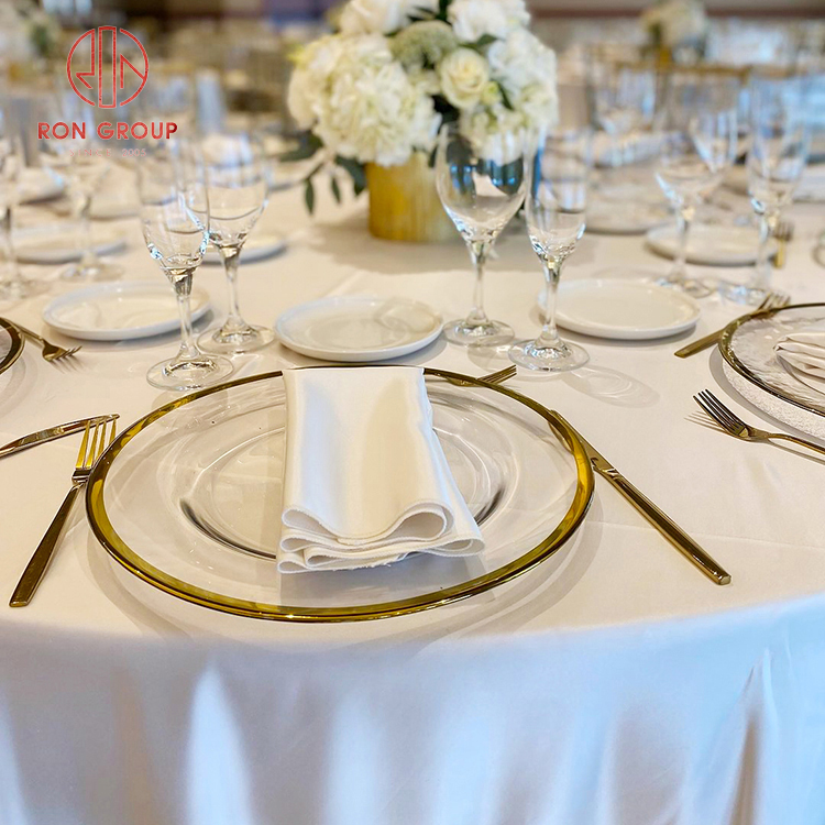 Luxury Gold Rim Glass Charger Plate & Matching Stainless Steel Cutlery Set