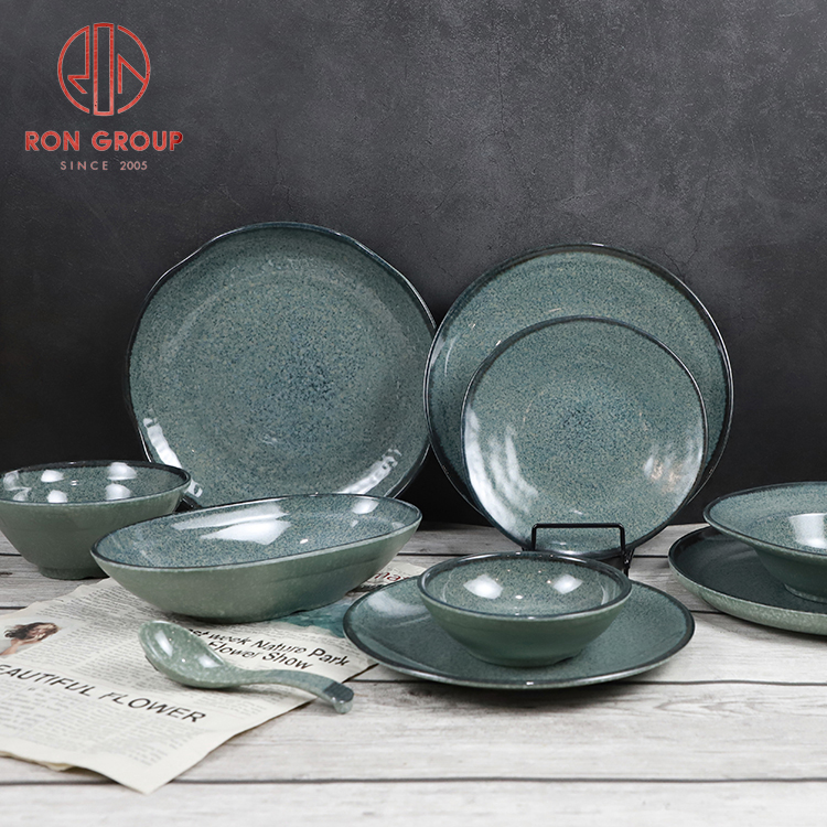 Modern Green Speckled Melamine Shallow Dessert Bowl