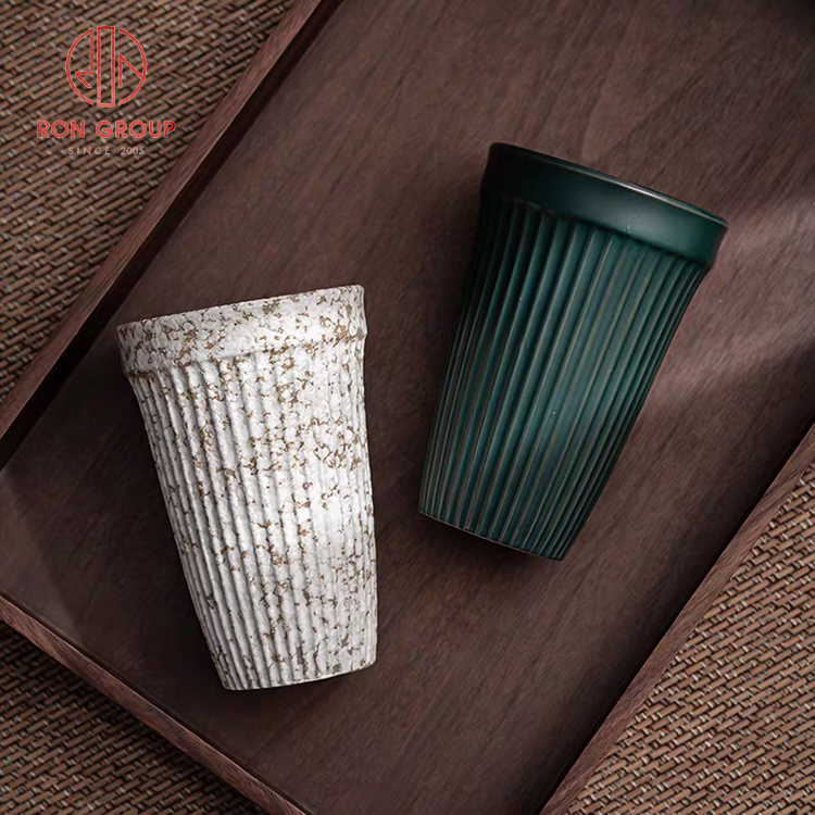 Retro Ribbed Handleless Ceramic Tea Cup