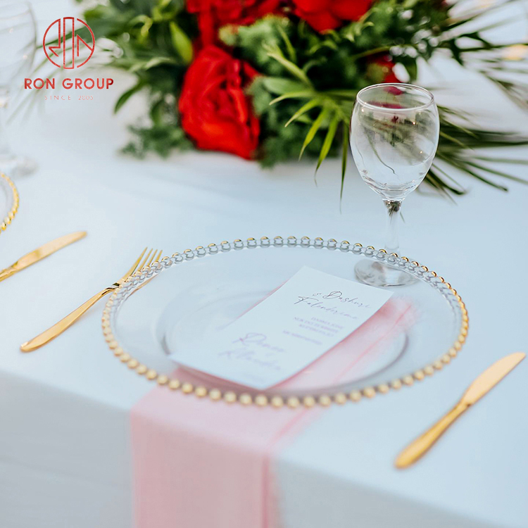 Luxury Hand-Painted Gold Rim Glass Charger Plate - Elegant Transparent Banquet Collection