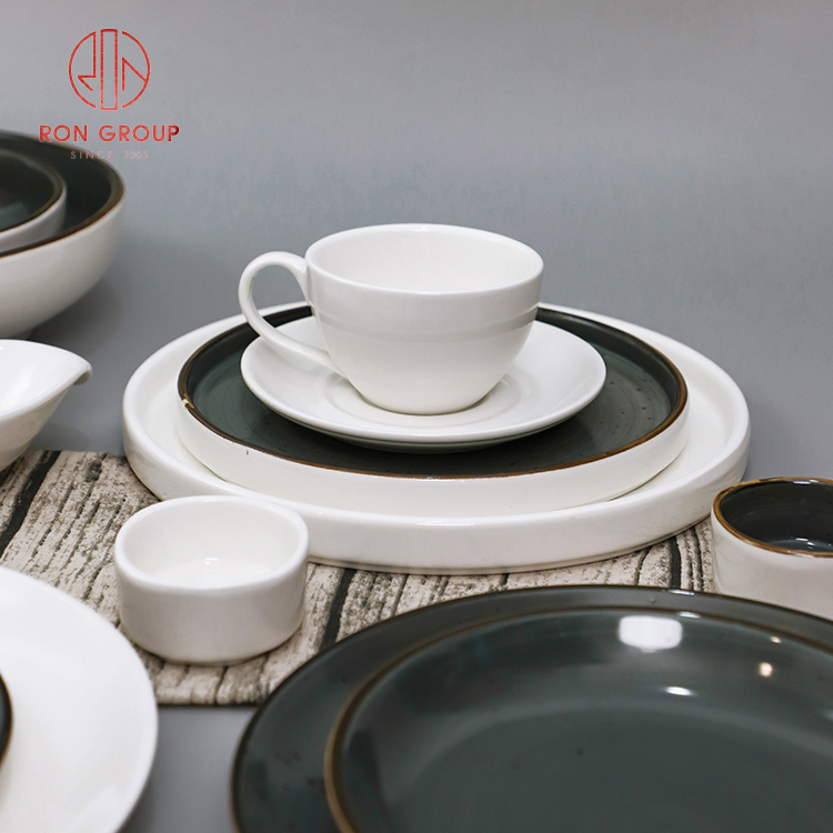 Pink & Teal Reactive Glaze Porcelain Dinnerware Set for Hotels and Restaurants