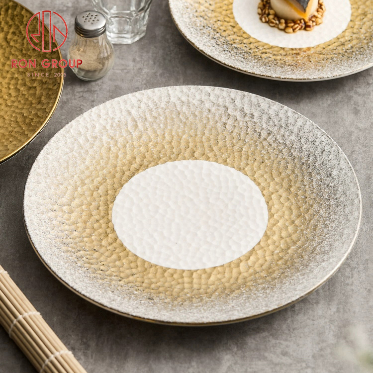 Full-Gold Hammered Straw-Hat Soup Plate Set – Wide-Rim Deep Ceramic Plates for Hotel & Restaurant Plating