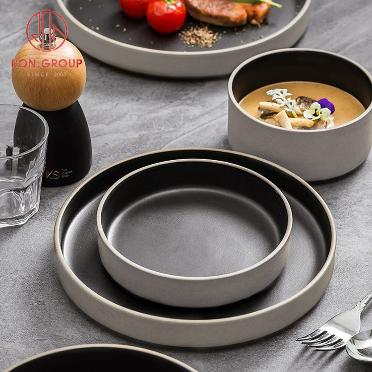 Zen Style Khaki & Matte Black Minimalist Porcelain Tableware Set