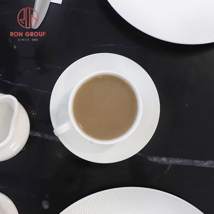 Grid Pattern White Ceramic Commercial Soup Bowl