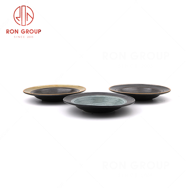 Wholesale restaurant banquet modern 10.25 inch Yarn-textured soup plate salad plate ceramic plate