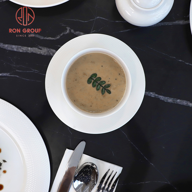 Grid Pattern White Ceramic Commercial Soup Bowl