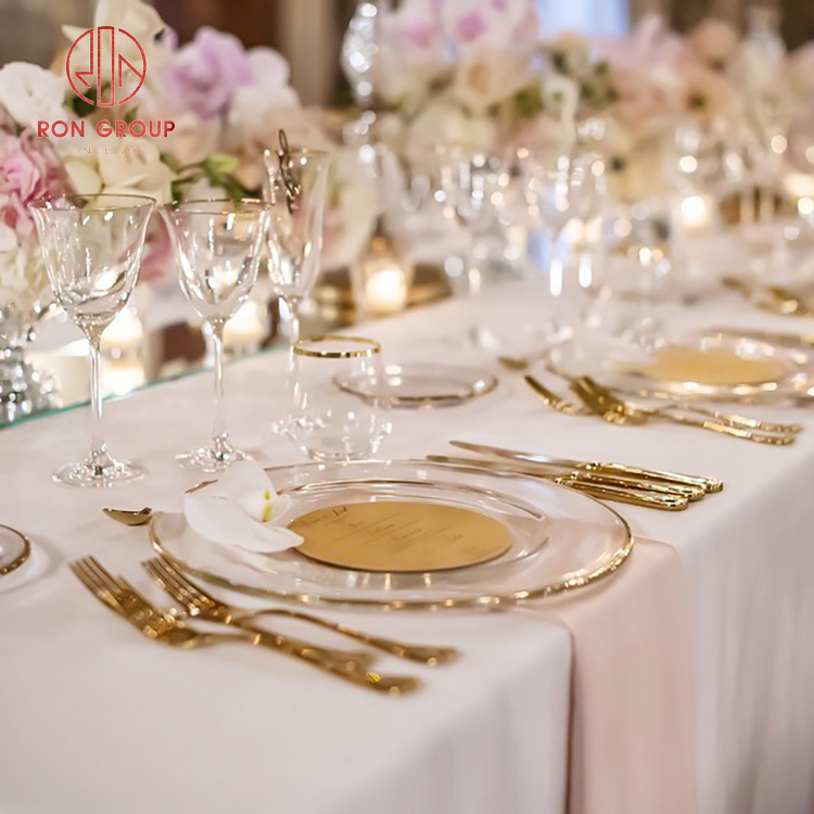 Luxury Hand-Painted Gold Rim Glass Charger Plate - Elegant Transparent Wedding Collection