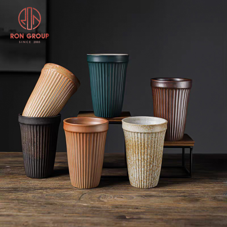 Retro Ribbed Handleless Ceramic Tea Cup