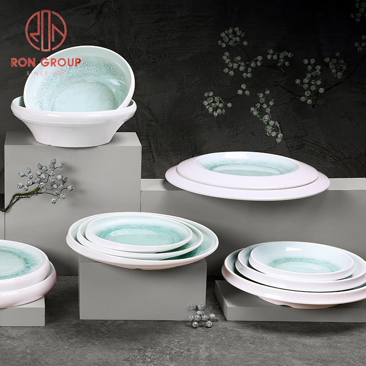 Nordic Blue Crackle Glaze Deep Ceramic Plate