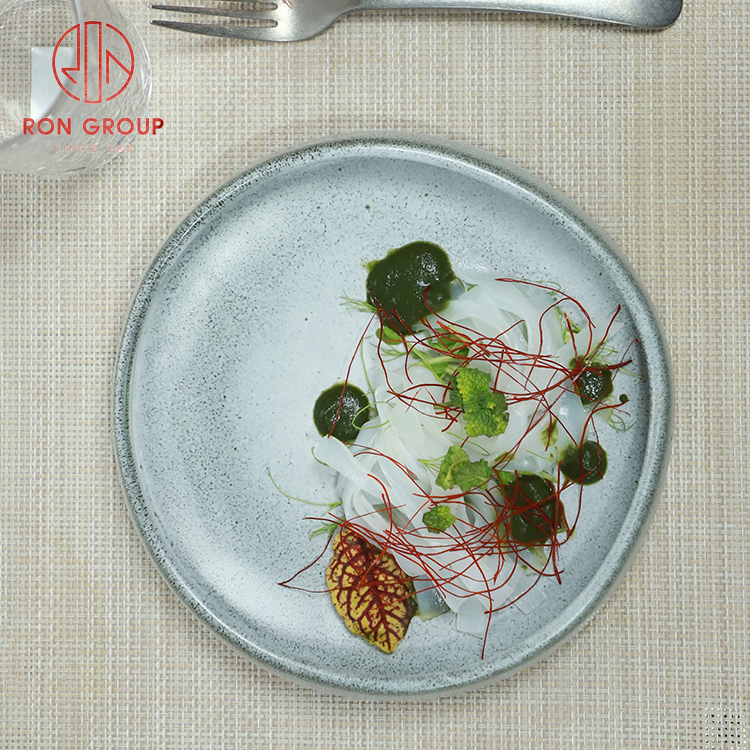 Handcrafted Irregular Deep Ceramic Plate with Blue Reactive Glaze for Restaurant Dining