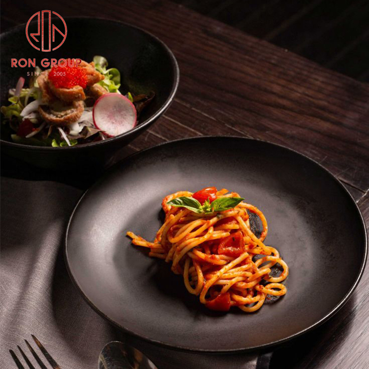Matte Black Melamine Round Restaurant Dinner Plate