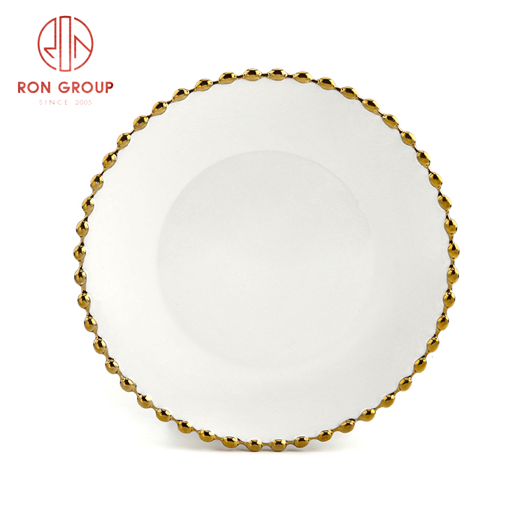 White Porcelain Gold Beaded Rim Dinner Plates – Wedding & Hotel Tableware Collection