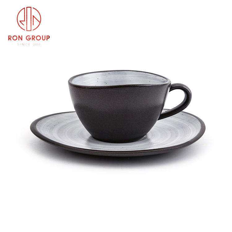 Matte Black Ceramic Cup & Saucer Set | Arabic Tea, Espresso & Latte Coffee Mug for Restaurants