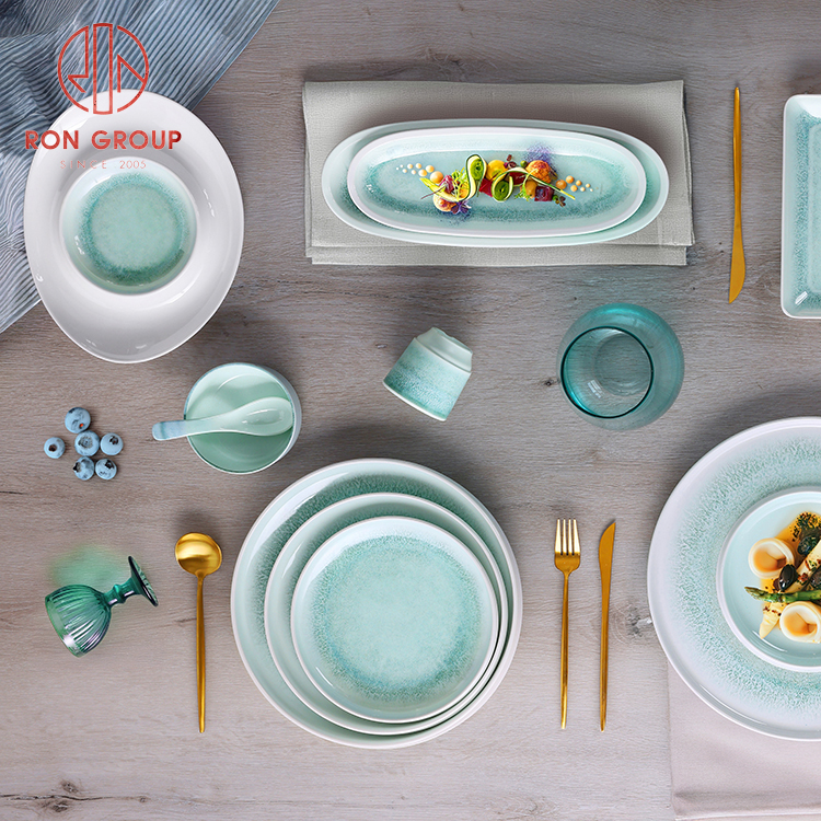 Nordic Blue Crackle Glaze Melamine Tableware Set