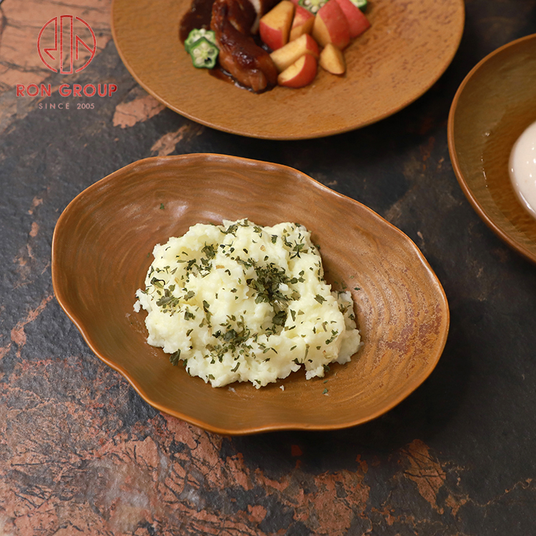 9-Inch Luxury Salad Shallow Bowl – Gold-Speckled Ceramic Serving Bowl for Hotel & Restaurant