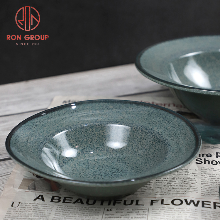 Modern Green Speckled Melamine Shallow Dessert Bowl