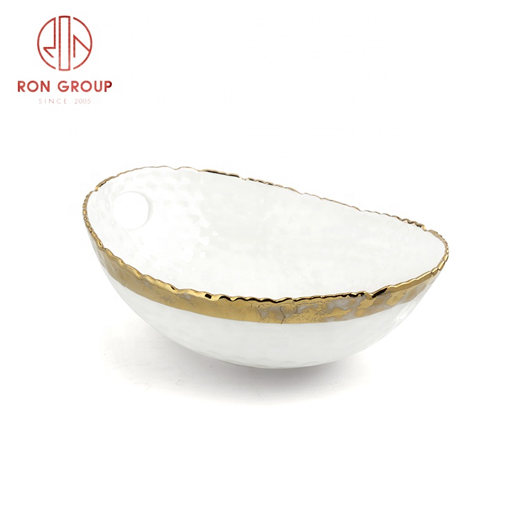 Gold Rim Ingot Shape Ceramic Serving Bowls for Wedding Banquets