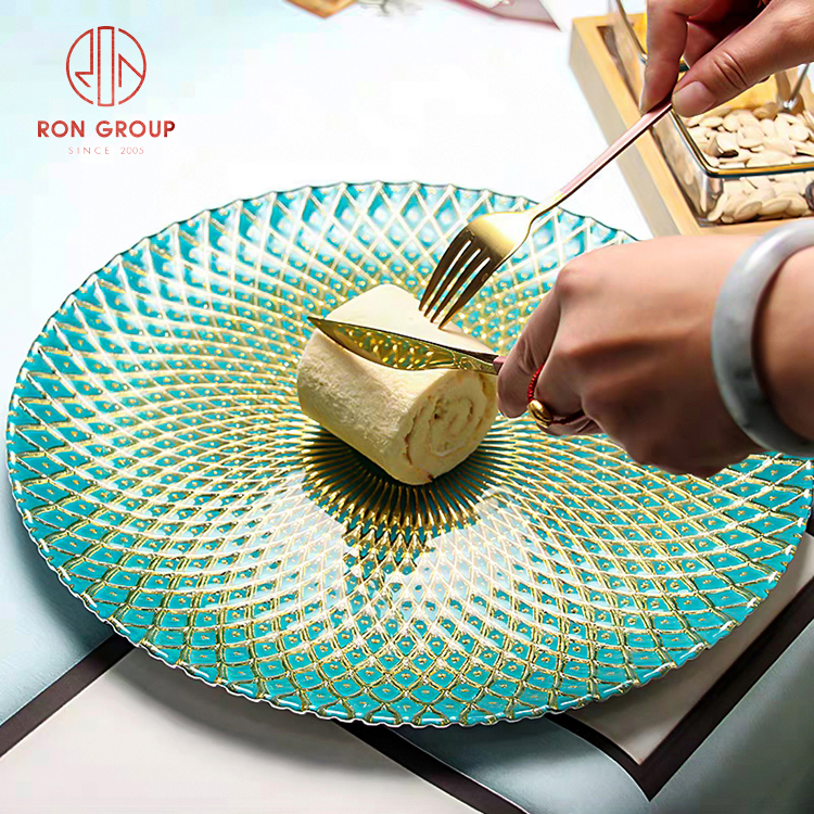 Luxury Modern Glass Charger Plate with Gold Rim - Minimalist Banquet Collection