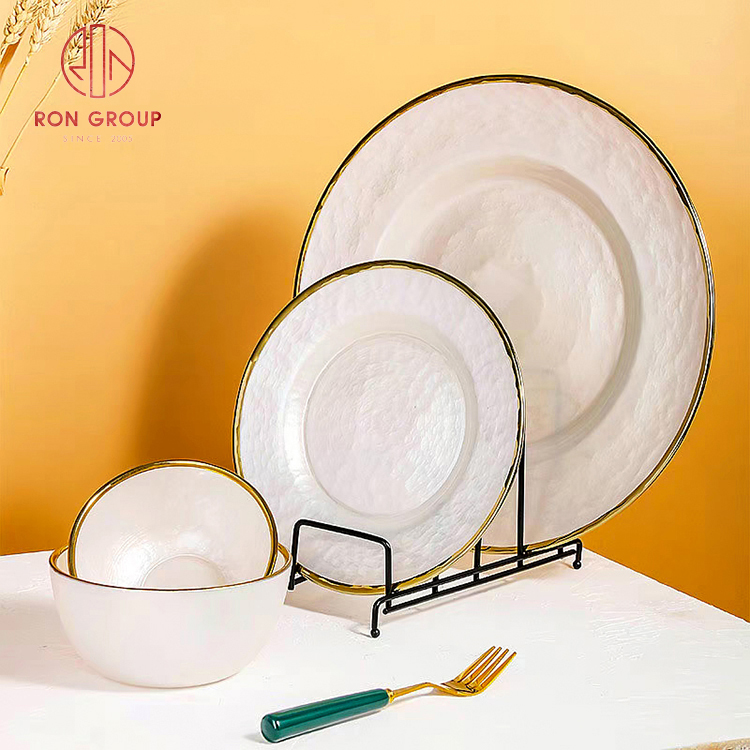Luxury Minimalist Translucent Glass Charger Plate with Elegant Gold Rim - Black & White Collection