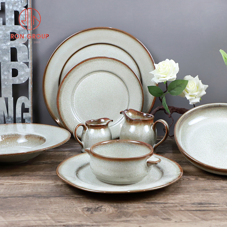 Vintage Edge Stoneware Dinnerware Set with Textured Glaze for Restaurants & Homes