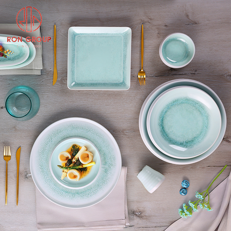 Nordic Blue Crackle Glaze Melamine Tableware Set