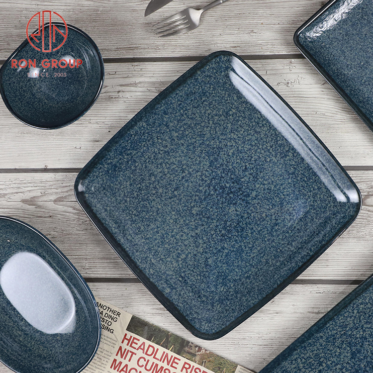 Deep Sea Blue Square Melamine Commercial Plate