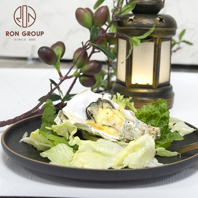Creative design hot selling hotel restaurant wedding banquet cafe tableware exquisite black gold terracotta Lotus leaf plate