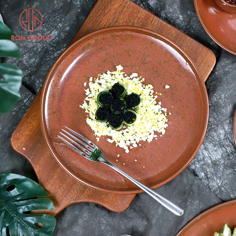 Custom Rustic Brown Stoneware Plates with Artisan Glaze for Professional Restaurant Service