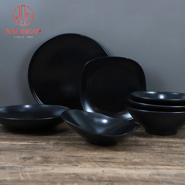 Matte Black Melamine Round Restaurant Dinner Plate