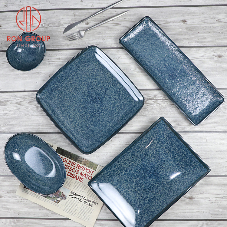 Deep Sea Blue Square Melamine Commercial Plate