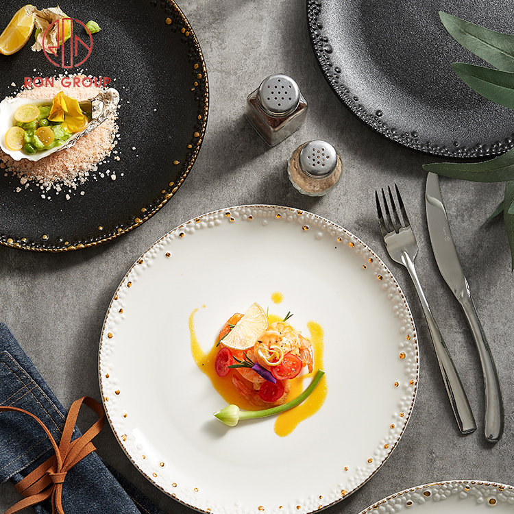 Black & White Embossed Porcelain Dinner Plates – Luxury Restaurant Ceramic Tableware Collection