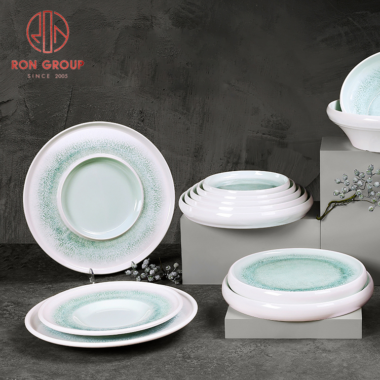 Nordic Blue Crackle Glaze Deep Ceramic Plate