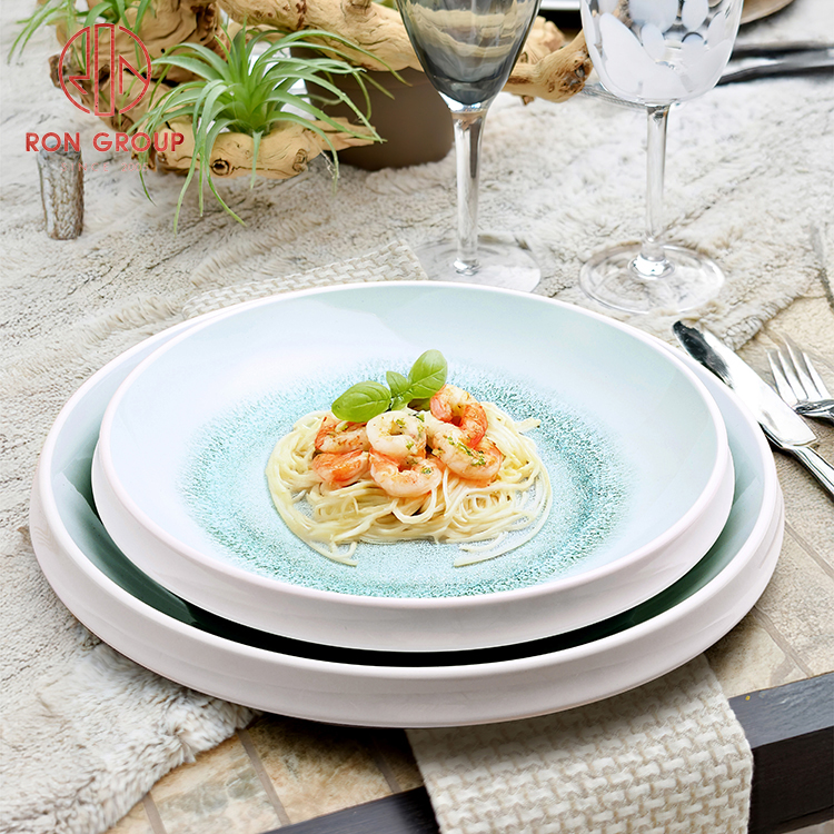 Nordic Blue Crackle Glaze Deep Ceramic Plate