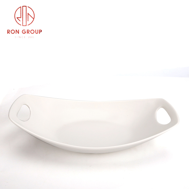 Hot Sale White Matte Porcelain Handle Plate | Ceramic Serving Dish for Hotel & Restaurant Catering