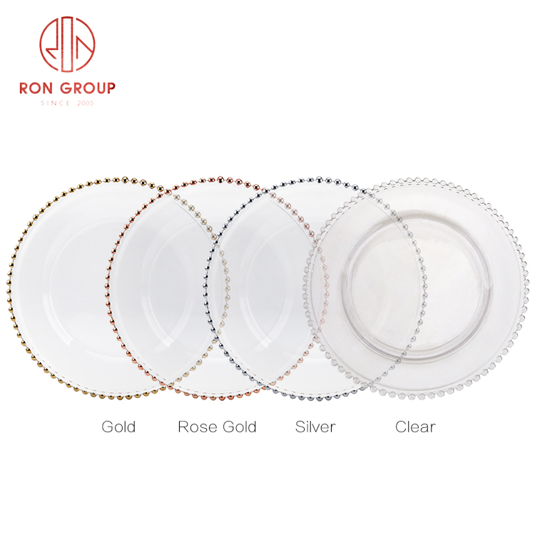 Clear Glass Beaded Rim Dinner Plates – Wedding & Event Tableware for Hotels and Catering