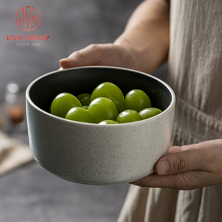 Zen Style Khaki & Matte Black Two-Tone Minimalist Ceramic Serving Bowl