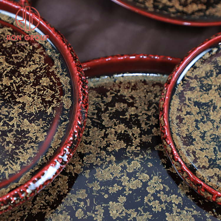 Ankhra Ignis Luxury Red and Black Ceramic Tableware with Gold Speckles